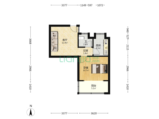 识字里 1室1厅1卫 45平方