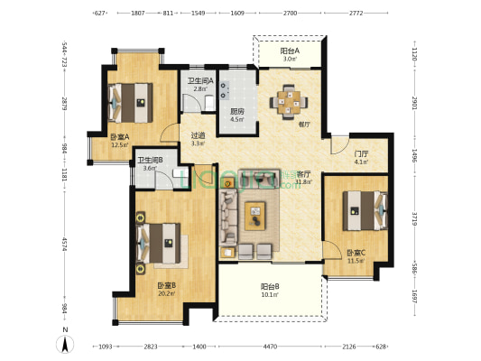 中兴和府 3室1厅2卫 126平方