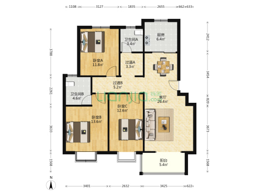 阳光美郡 3室1厅2卫 117平方