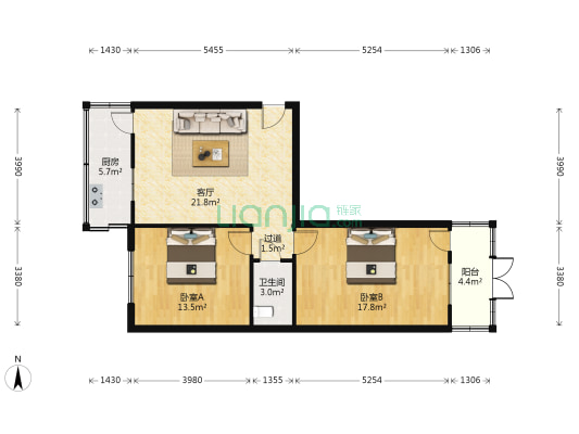 省外贸宿舍 2室1厅1卫 72平方