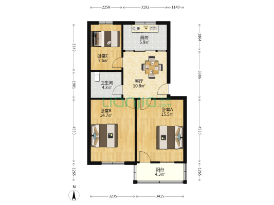 金龙新村 3室1厅1卫 78平方