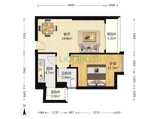 勤天安合商务大厦 1室1厅1卫 61平方
