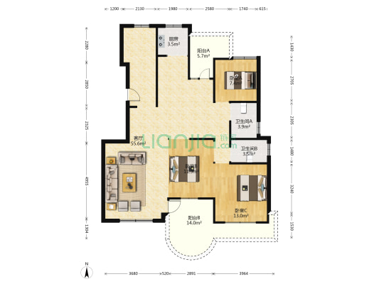 迎江府 3室1厅2卫 138平方