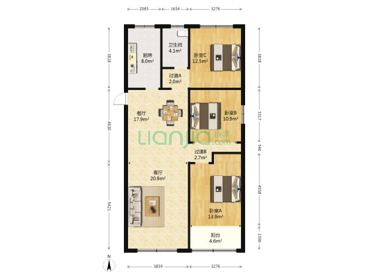 恒信·玫瑰公馆 3室2厅1卫 117平方