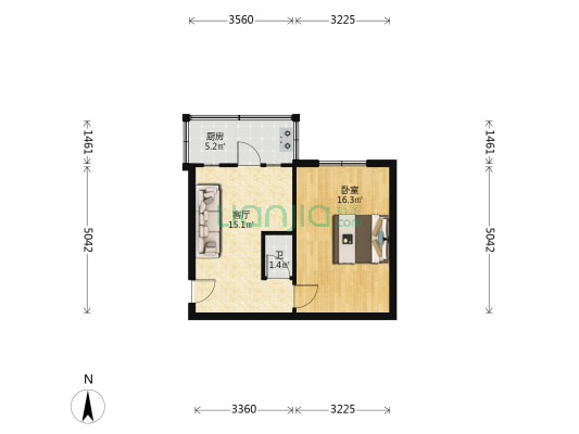 市药材公司宿舍 1室1厅1卫 45平方