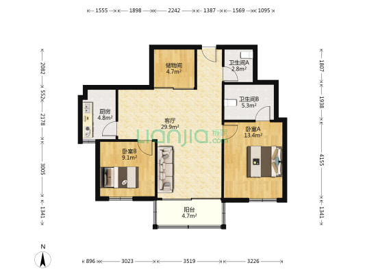 景华大厦 2室1厅2卫 101平方