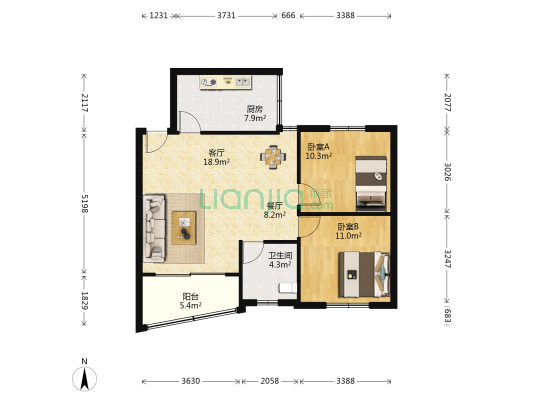 翡翠山庄 2室2厅1卫 80平方