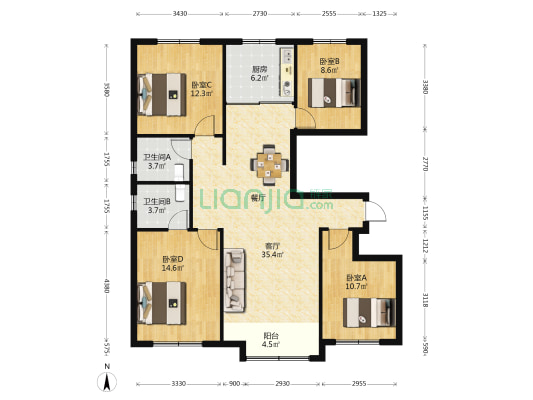 海泰慧园 4室1厅2卫 138平方