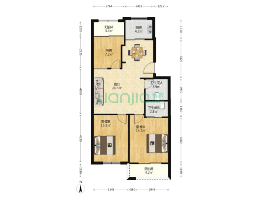 银城花园 3室1厅2卫 120平方