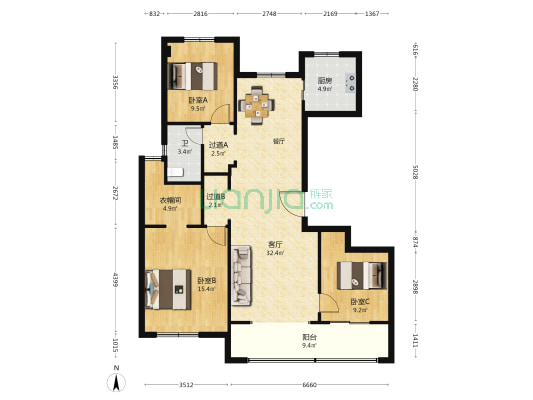 德信新宸 3室1厅1卫 126平方