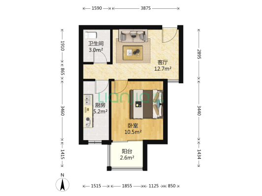 冬云家园 1室1厅1卫 49平方