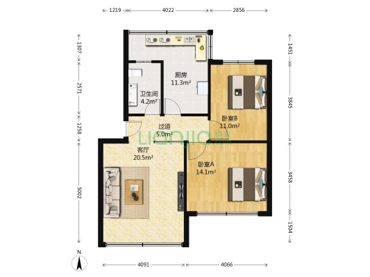 向东小区 2室1厅1卫 83平方