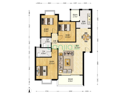 春城四季 3室1厅2卫 111平方