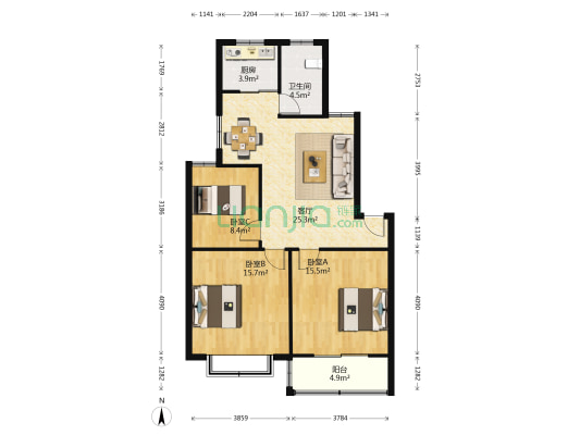 天景山公寓欣荣苑 3室1厅1卫 93平方