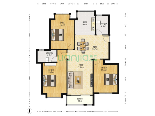 泗泾湾家园 3室2厅2卫 136平方