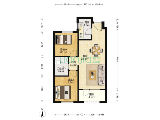 永定河孔雀城剑桥花园 2室1厅1卫 79平方