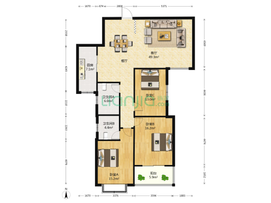 喻园小区一期 3室1厅2卫 151平方