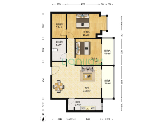 郦景豪庭 2室1厅1卫 106平方