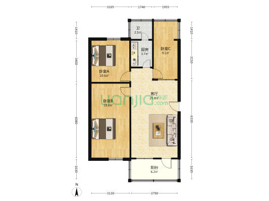 华升楼 3室1厅1卫 93平方