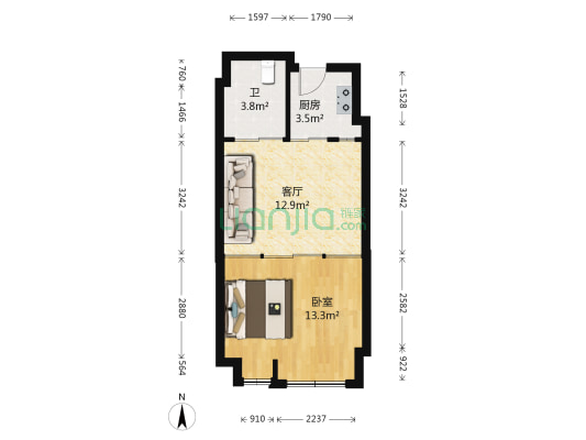 东城峰汇公寓 1室1厅1卫 53平方