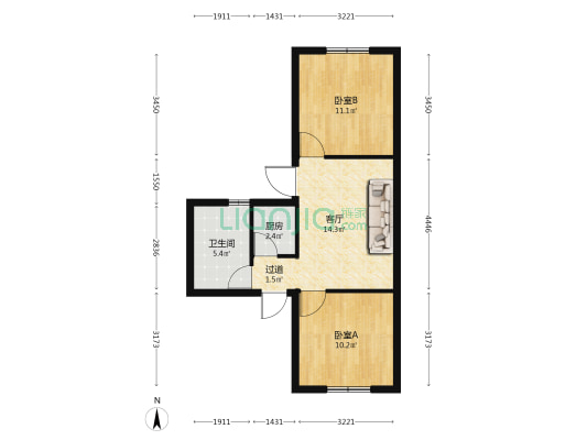 朝阳路60号院 2室1厅1卫 49平方