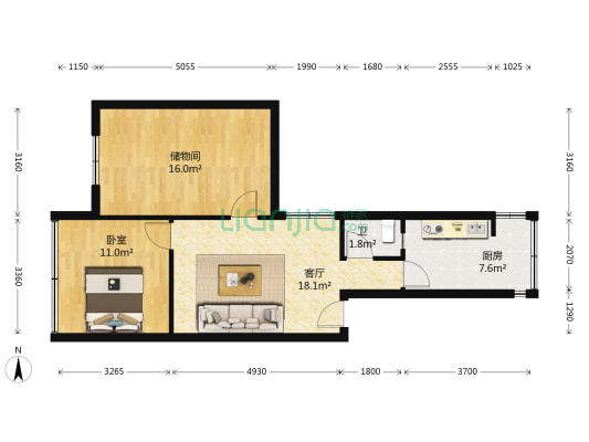 女子商场宿舍 1室1厅1卫 67平方