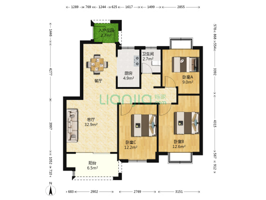 江淮景城福地轩 3室1厅1卫 106平方