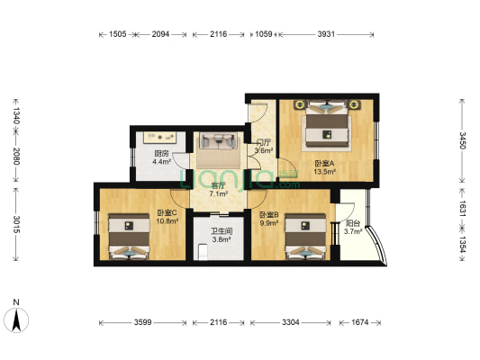 丰泽居三号院 3室1厅1卫 80平方