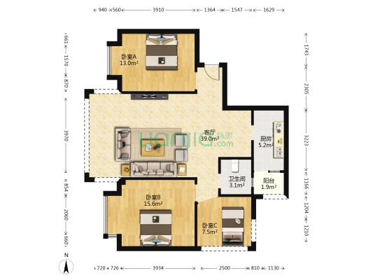 锦城名都 3室1厅1卫 101平方