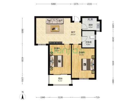 龙塘西苑 2室1厅1卫 94平方