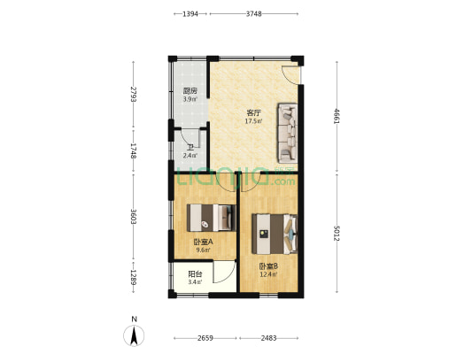 群乐苑新村 2室1厅1卫 66平方