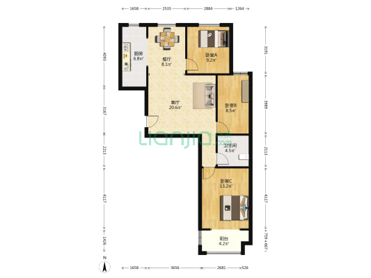 久盛聚福苑 3室2厅1卫 107平方
