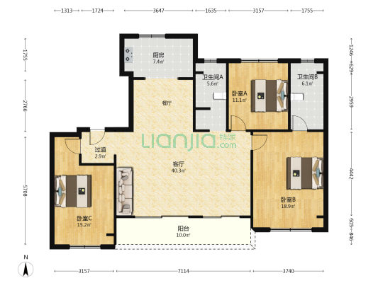 弘阳·泓著大观 3室1厅2卫 141平方