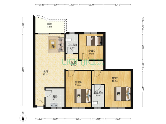 泰丽苑 3室1厅2卫 100平方