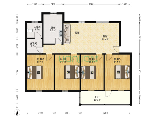 电厂家属院 4室1厅2卫 126平方