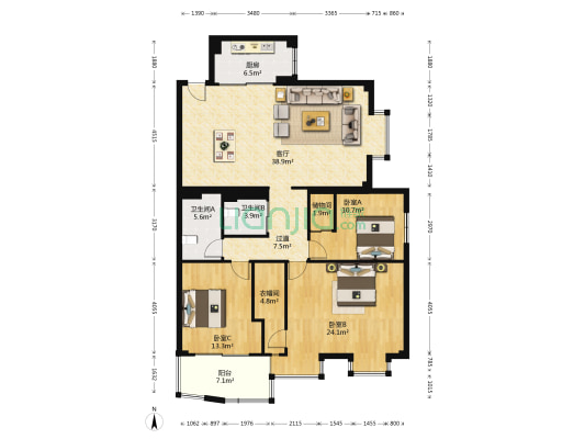 强强锦园 3室1厅2卫 162平方