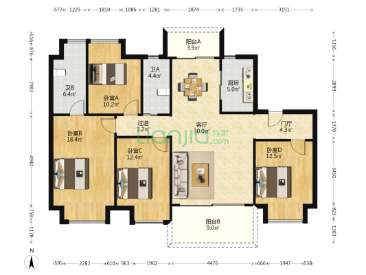 暨阳府璟宸 4室1厅2卫 142平方