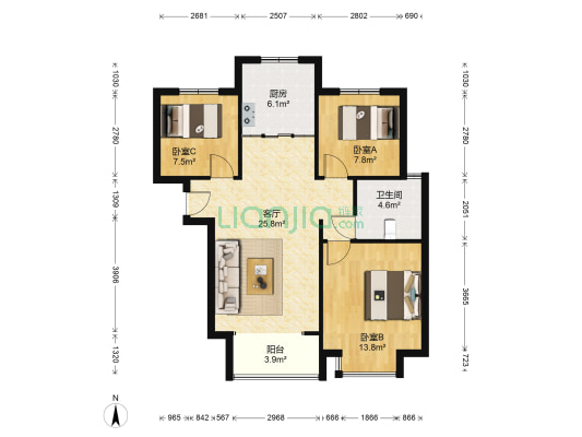 天伦湾 样板间户型 精装修自住标准 拎包入住 价格可聊-户型图