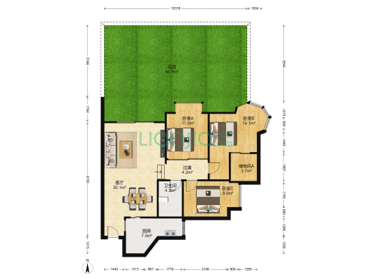 北湖郡 3室1厅1卫 104平方