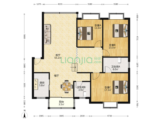 海宁花园二期 3室1厅2卫 140平方