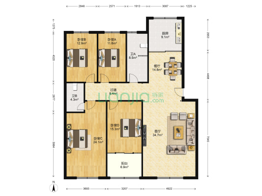 大桥处家属楼 4室2厅2卫 185平方