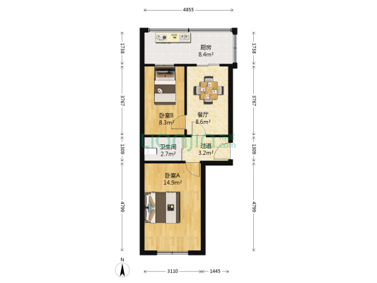 丰荣派出所 2室1厅1卫 54平方