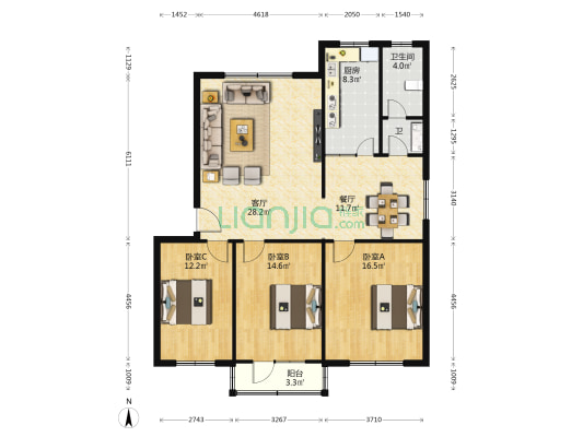 新绣小区 3室2厅2卫 125平方