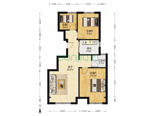 新星宇诗书世家 3室1厅1卫 89平方