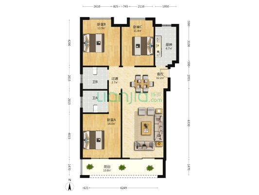宝业星毓府 3室1厅2卫 127平方