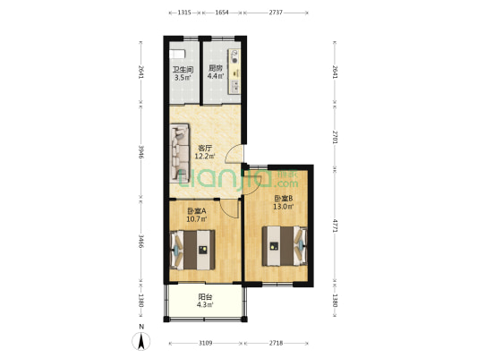 廊东街 2室1厅1卫 58平方
