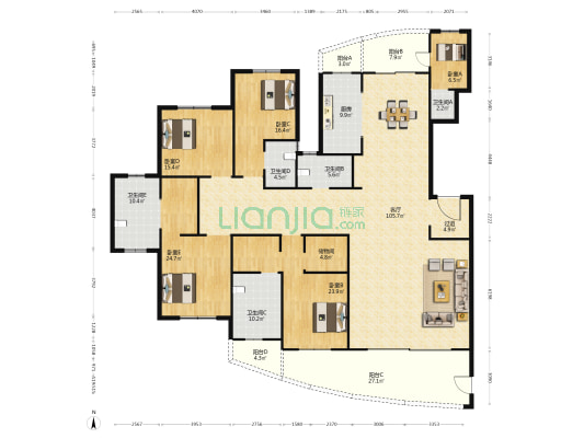 濠璟半岛花园 5室1厅5卫 325平方