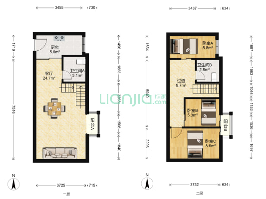 枫景国际公寓 3室1厅2卫 51平方