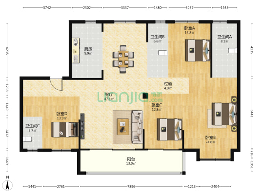 泊誉里 4室1厅3卫 188平方