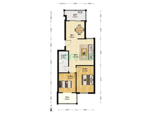 鸿升花园 2室2厅1卫 84平方